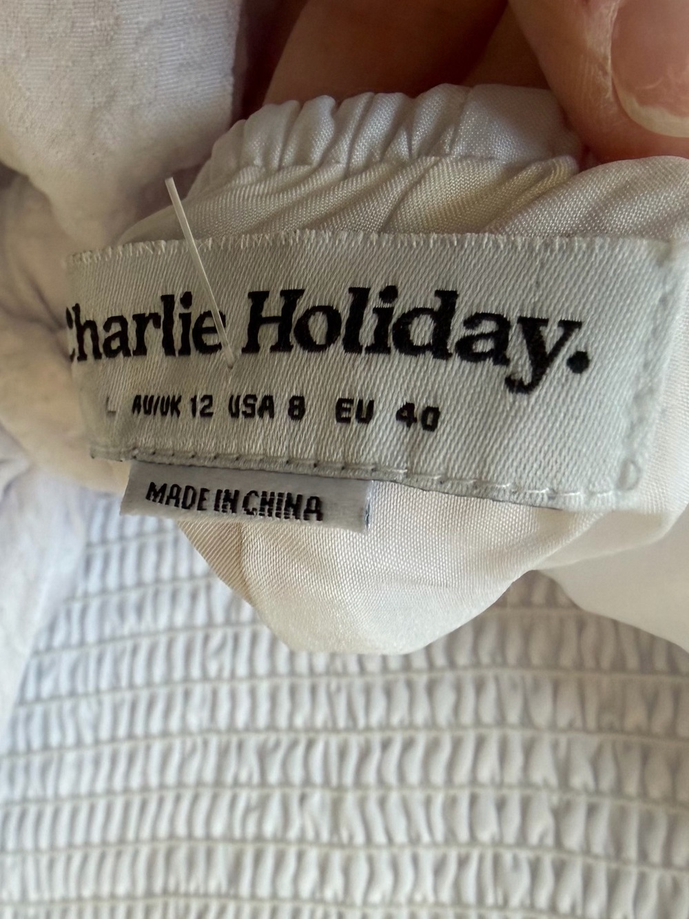 Charlie Holiday White Smocked Puff Sleeve Open Back Mini Dress, NWOT, Size 8 - Picture 10 of 12
